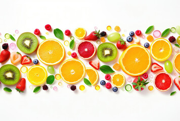 Assorted Fruits Cut in Half on White Surface