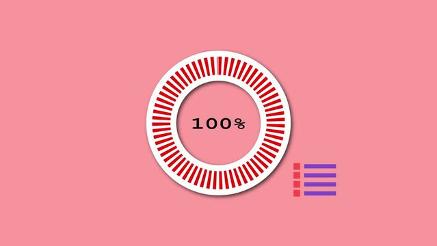 Minimalist graphic with progress bars and loading circle animated on a colorful background.