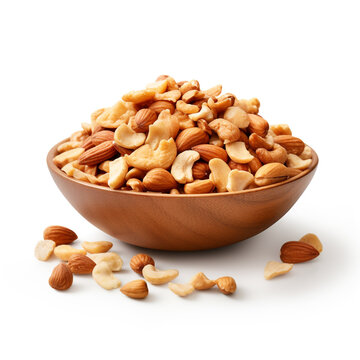 fresh bowl of crushed nuts on transparent background created with Generative Ai