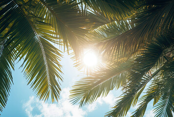 Fototapeta premium Sunlight Filtering Through Palm Tree Leaves