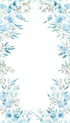 Watercolor blue theme flowers for design of flyers, banners, cover, card, postcard, center copy space