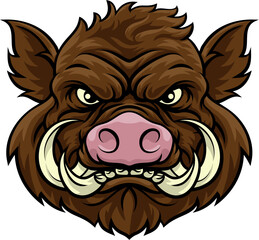 A wild boar hog razorback warthog sports mascot cartoon pig character