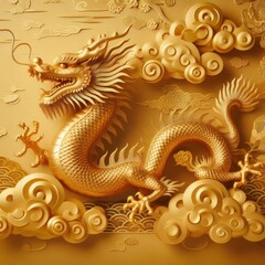 Obraz premium golden dragon on the wall