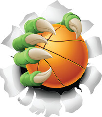 A basketball claw sports illustration of an eagle or animal monster hand holding ball