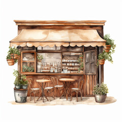 Quaint Watercolor Illustration of Vintage Coffee Shop