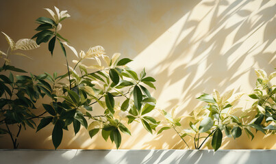 A plant near the wall on which light falls from the window.