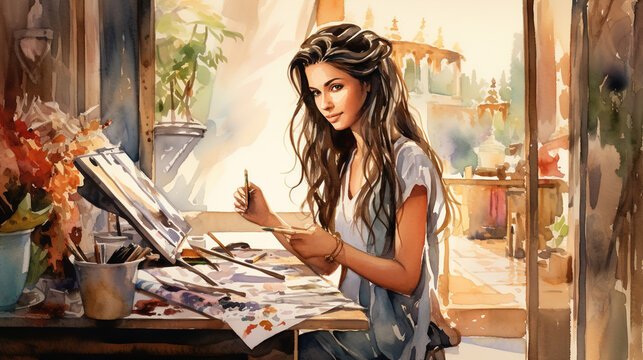 watercolor_woman_painting_a_picture