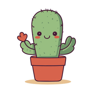Kawaii illustration of a cactus with a cute face