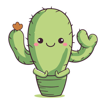 Kawaii illustration of a cactus with a cute face