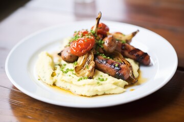 creamy mash with perfectly grilled bangers on top