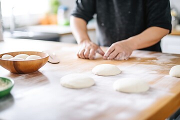 homemade bao buns preparation with dough - obrazy, fototapety, plakaty
