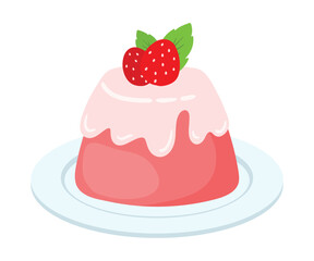 Strawberry Pudding Panna Cotta Cute Cartoon Vector Illustration