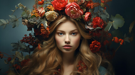portrait of a woman with flowers hair