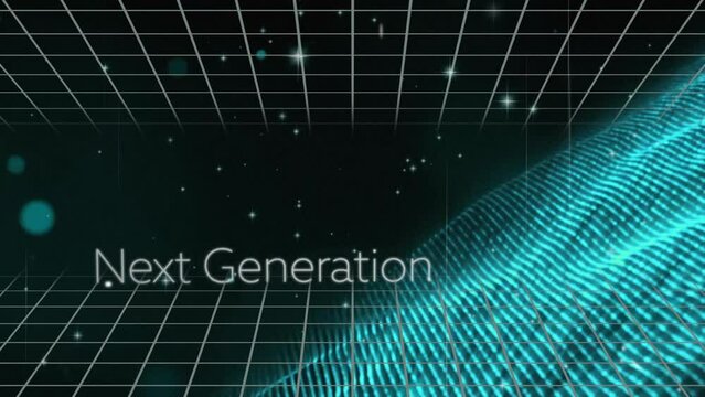 Animation of next generation text and shapes on black background