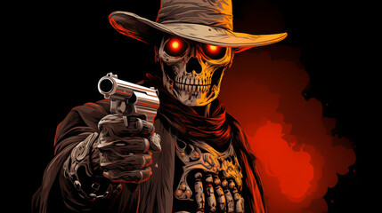 Cowboy man holding gun, Illustration
