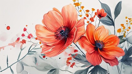 watercolor style illustration of flower bouquet blossom background wallpaper, color splash and wet in wet technique with grungy texture, Generative Ai