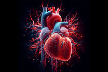 3D rendered human heart. Generative AI - obrazy, fototapety, plakaty