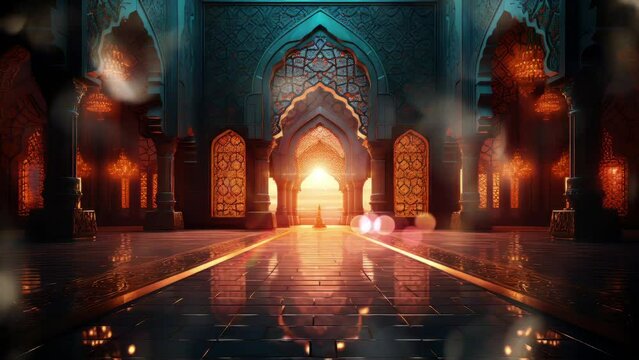 Embrace the spirit of Ramadan with a mosque as the divine backdrop—an image that resonates with the sacred essence of this blessed month | Ramadan Background. Seamless 4K Footage
