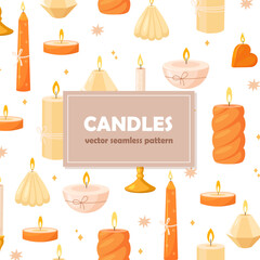 Vector seamless pattern with burning candles.
