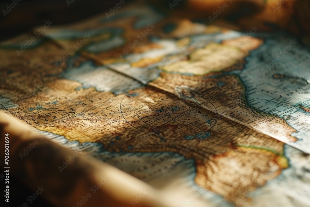 Poster A close-up view of a map placed on a table. Perfect for travel-related projects and educational materials