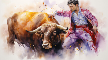 Watercolor_torero_and_bull