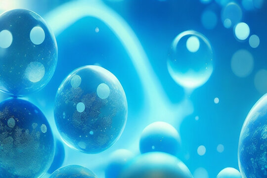 A close-up view of blue particles with a blurred background through a microscope.