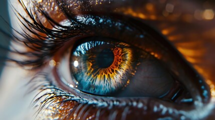 A close-up view of a person's blue eye. This image can be used for various purposes