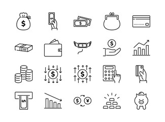 Finance and money line icons set, editable stroke