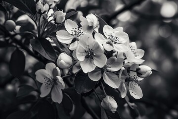 A black and white photo of a bunch of flowers. Suitable for various uses