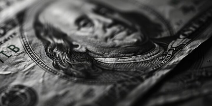 A black and white photo of a dollar bill. Can be used for financial or business-related projects