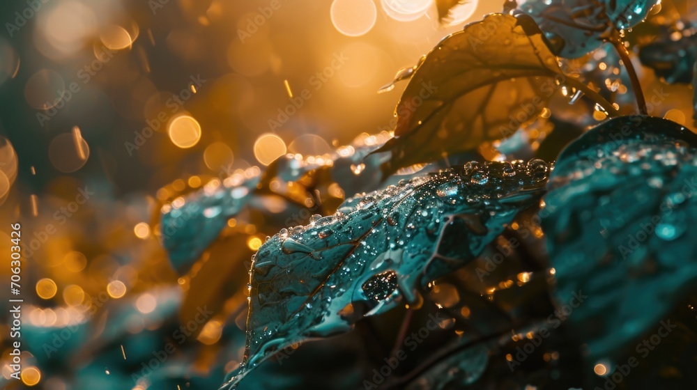 Aufkleber a detailed view of a plant with water droplets on its surface. this image can be used to depict fres