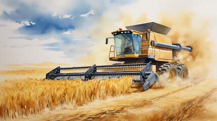 Obraz premium watercolor_wheat_harvesting