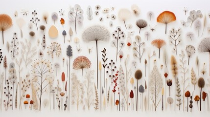 various seeds meticulously arranged on a pristine white canvas, forming intricate patterns and designs, showcasing the artistry of nature in a visually stunning display.