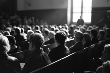 A large group of people sitting in a church. Ideal for religious events and gatherings - obrazy, fototapety, plakaty