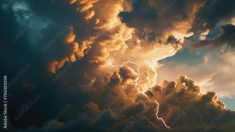 Aufkleber a dramatic image of a lightning bolt striking through a cloud-filled sky. perfect for illustrating t