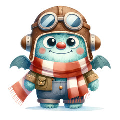 Fototapeta premium watercolor cute monster worker set clipart