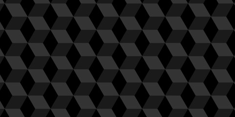Obraz premium Black and gray seamless pattern Abstract cubes geometric tile and mosaic wall or grid backdrop hexagon technology. Black and gray geometric block cube structure backdrop grid triangle background.
