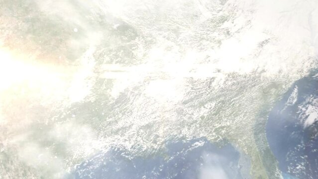 Zoom in from space and focus on Grenada, Mississippi, USA. 3D Animation. Background for travel intro. Elements of this image furnished by NASA.