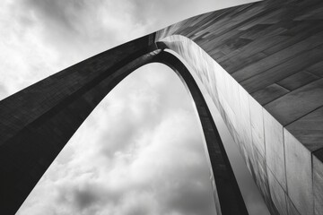 A classic black and white photo of the iconic St. Louis Arch. This image captures the grandeur and architectural beauty of the famous landmark. - obrazy, fototapety, plakaty