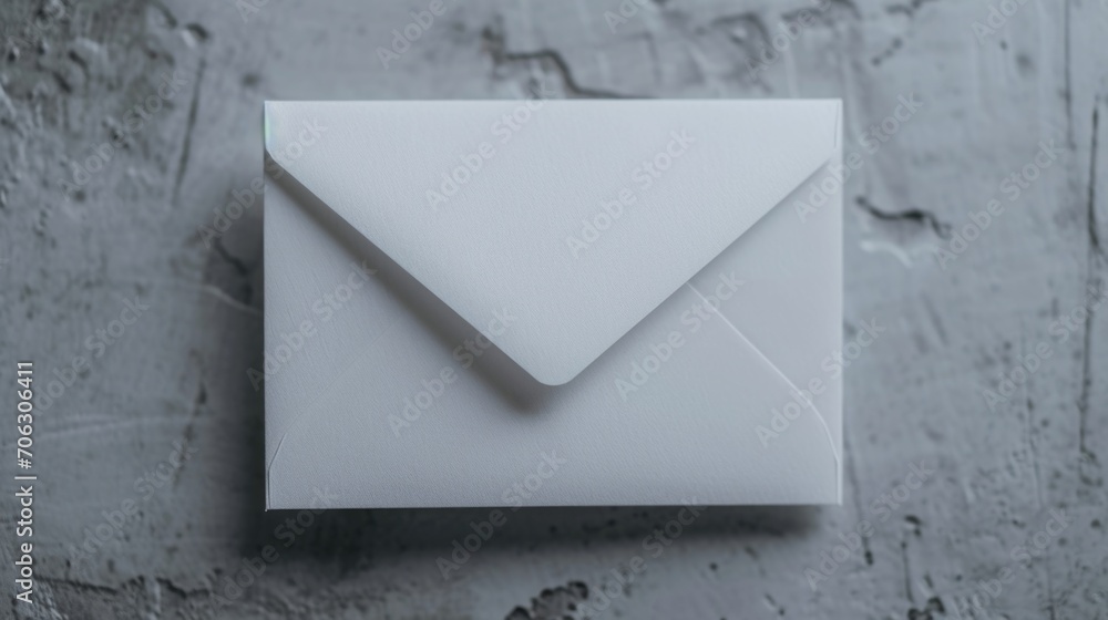 Poster A white envelope placed on a table. Suitable for various uses
