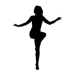Fototapeta na wymiar Silhouette of a slim female in dance pose. Silhouette of a woman dancing.