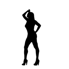 Silhouette of a slim female in dance pose. Silhouette of a woman dancing.