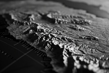 A black and white photo of a map. Suitable for travel brochures or educational materials