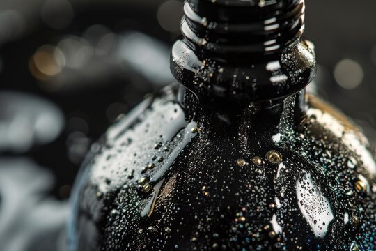 A close-up view of a black water bottle. This versatile image can be used to depict hydration, fitness, outdoor activities, travel, and more