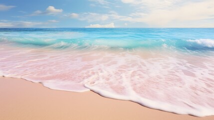ocean shore with turquoise pink wave. ocean holiday concept, paradise view