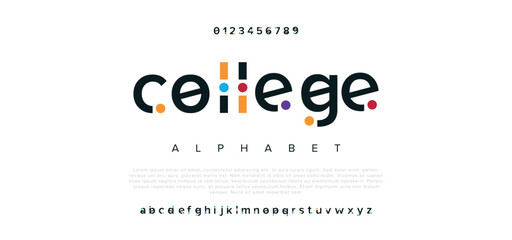 College Modern minimal abstract alphabet fonts. Typography technology, electronic, movie, digital, music, future, logo creative font. vector illustration - obrazy, fototapety, plakaty