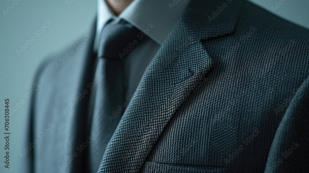 Poster a detailed close-up view of a suit and tie. suitable for professional and formal occasions