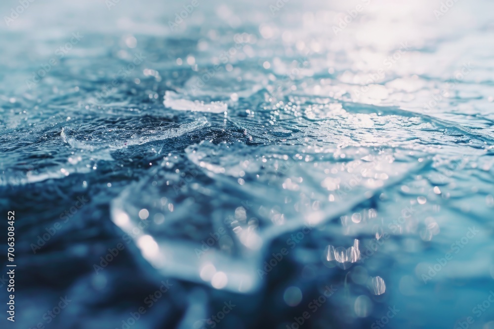 Poster a close-up view of water with ice formations. perfect for illustrating cold temperatures or refreshi