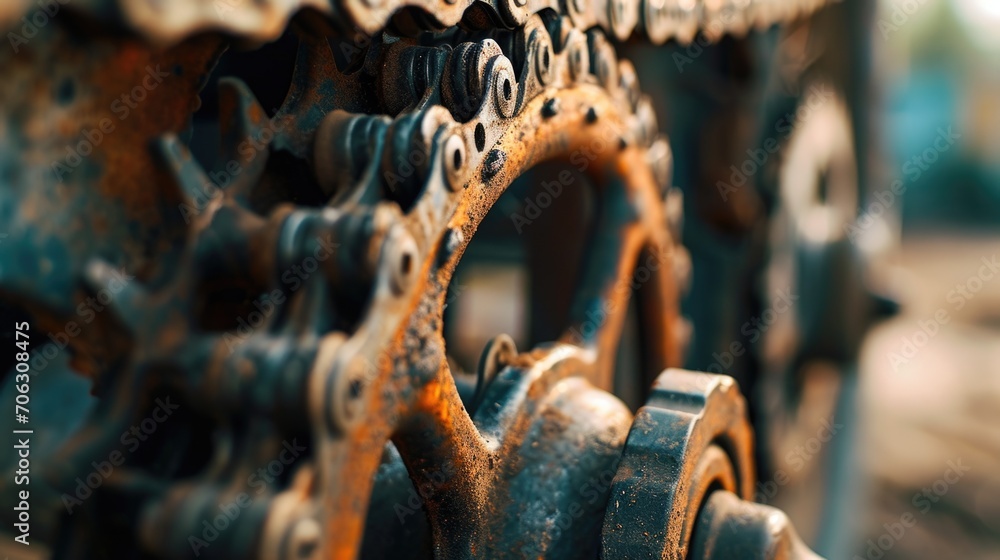 Poster A detailed view of gears on a machine. Suitable for industrial and mechanical concepts.