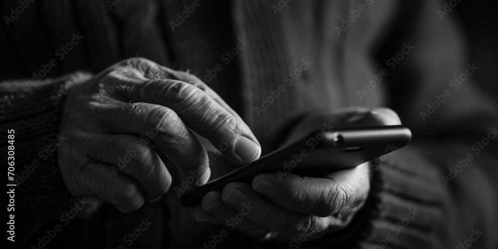 Poster close up shot of a person holding a cell phone. suitable for technology-related articles and blogs